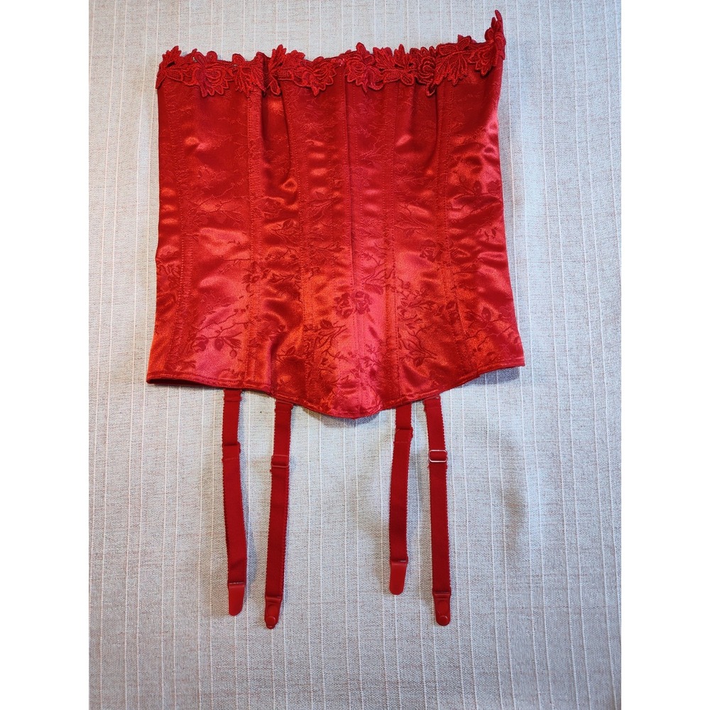Deadstock Vintage Corset Bustier Coquette Balletcore Sz 34 RED Victorian 4 Strap - Picture 6 of 12